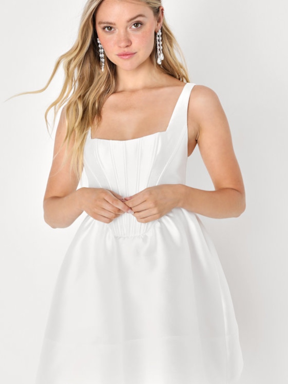 Lulus Bubbly Love White Taffeta Corset Mini Dress - Size M